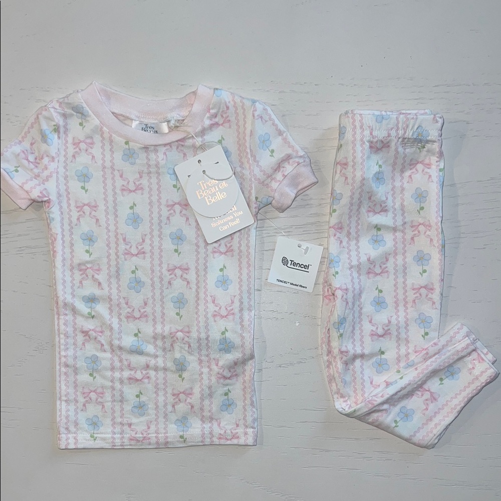 Tres Beau et Belle Toddler Modal Bows Floral Pajama Set 12 24 months 3T